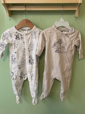 Winnie the Pooh Newborn Beige & Cream One-Piece Sleepers with Character Prints